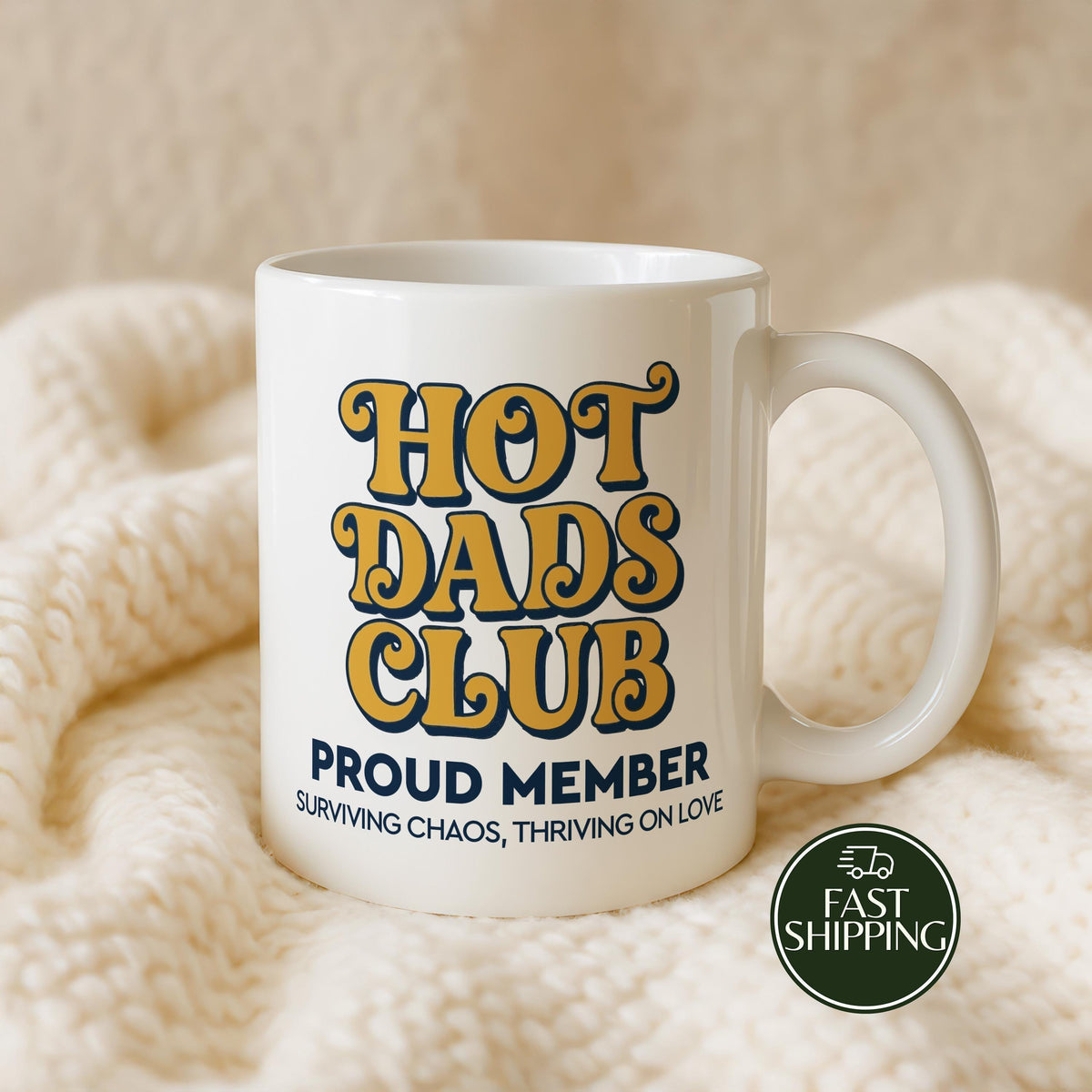 Hot Dads Club Proud Member Coffee Mug, Cool Dad Ceramic Cup, Funny Gift for New Dad Husband