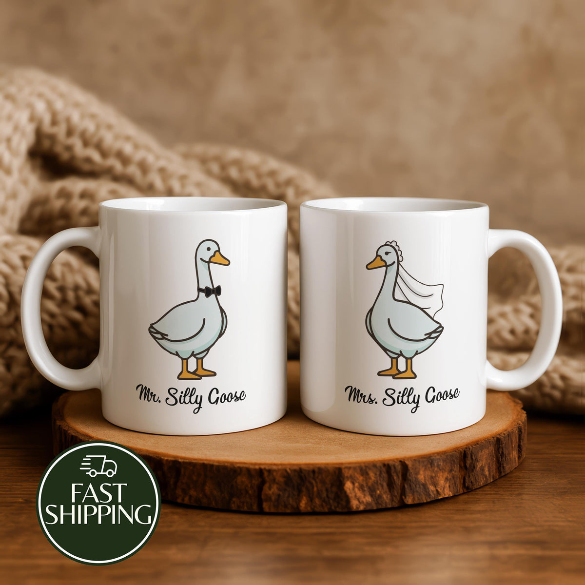 Mr. and Mrs. Silly Goose Coffee Mug, Personalized Bride & Groom Ceramic Cup, Funny Wedding Gift