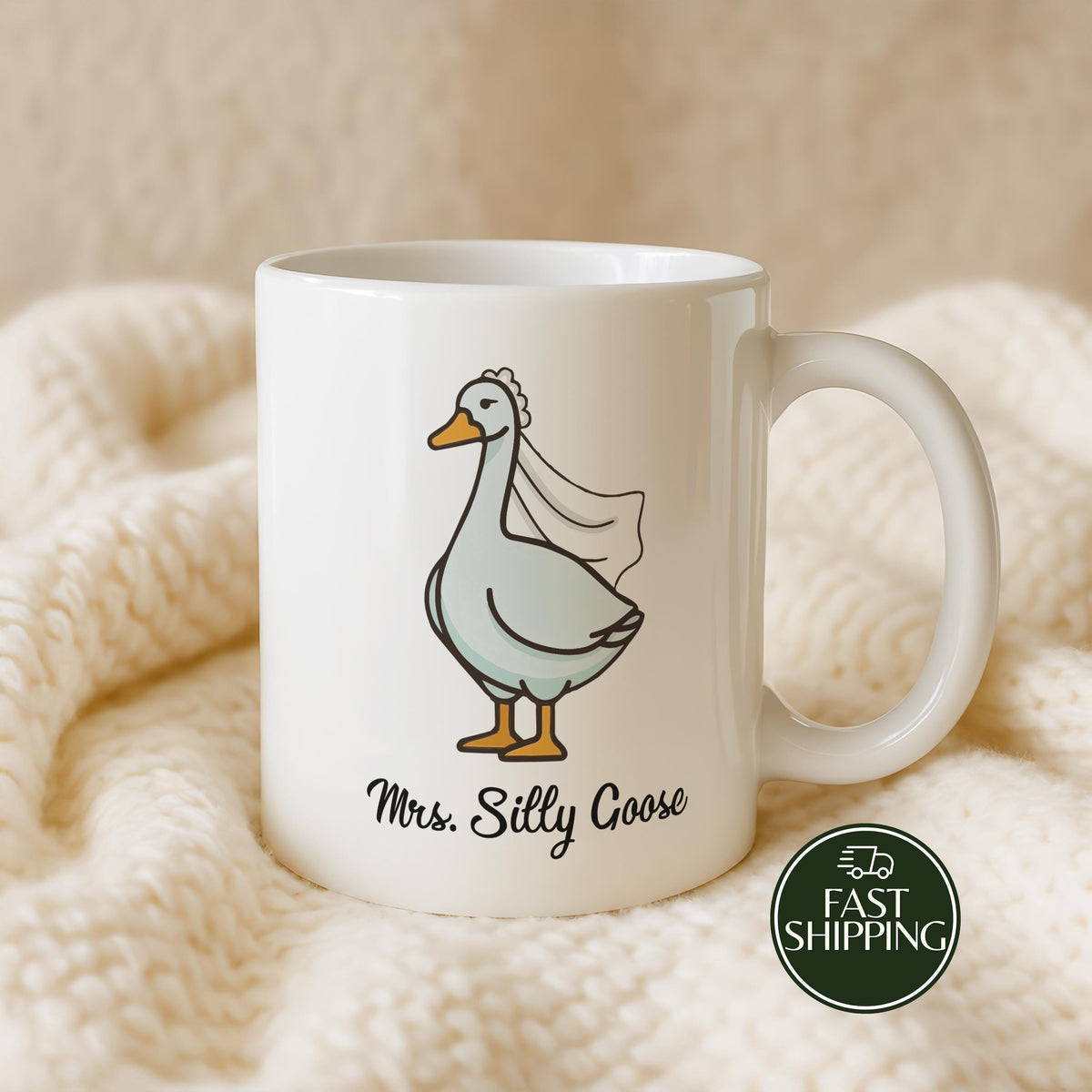 Mr. and Mrs. Silly Goose Coffee Mug, Personalized Bride & Groom Ceramic Cup, Funny Wedding Gift