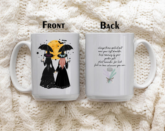 Two Witches Under Moon Coffee Mug, Always Throw Spilled Salt Mug, Witchy Best Friend Gift