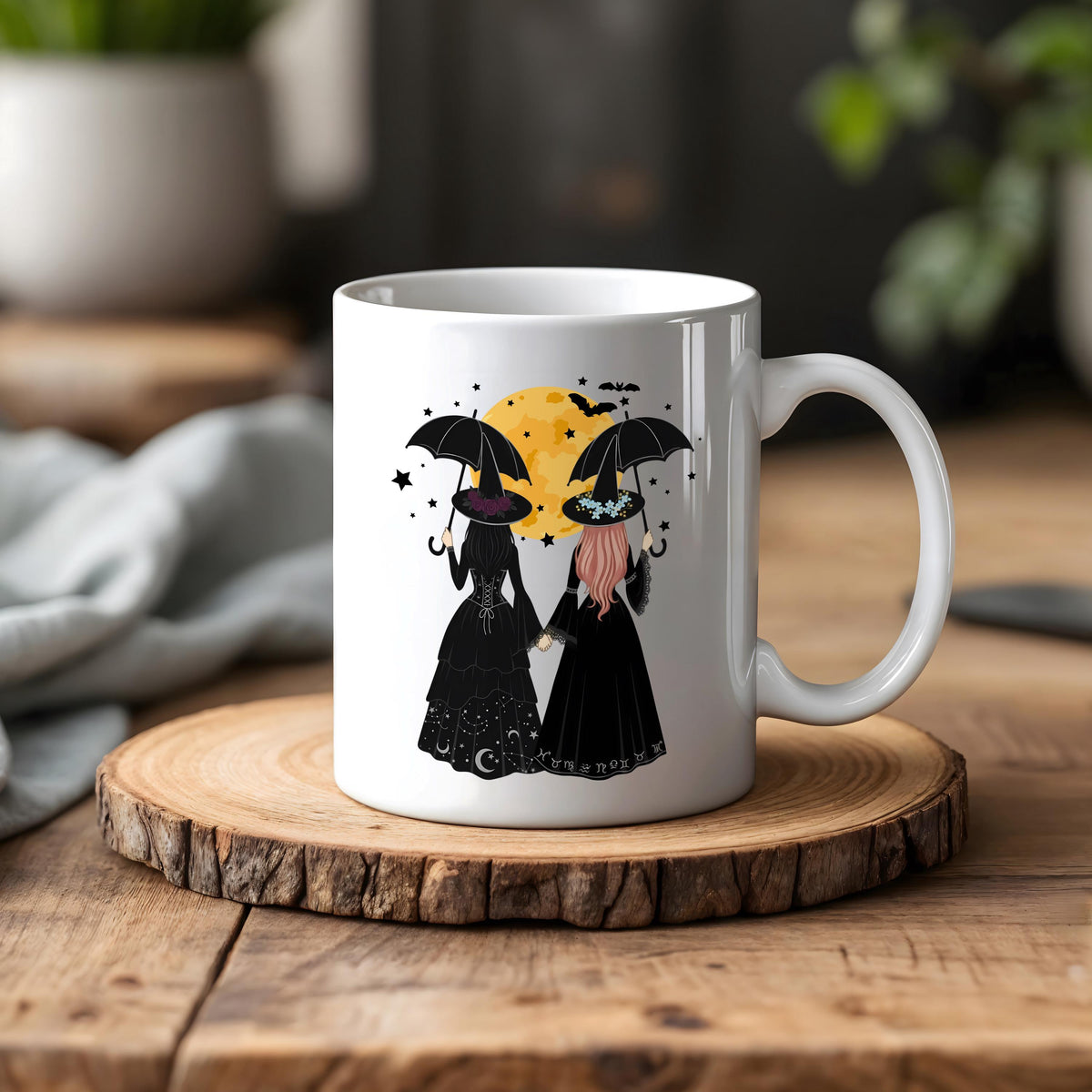 Two Witches Under Moon Coffee Mug, Always Throw Spilled Salt Mug, Witchy Best Friend Gift