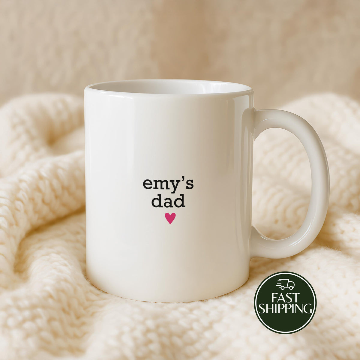 Custom Minimalist Dad Coffee Mug with Cute Heart, Personalized New Father Ceramic Cup