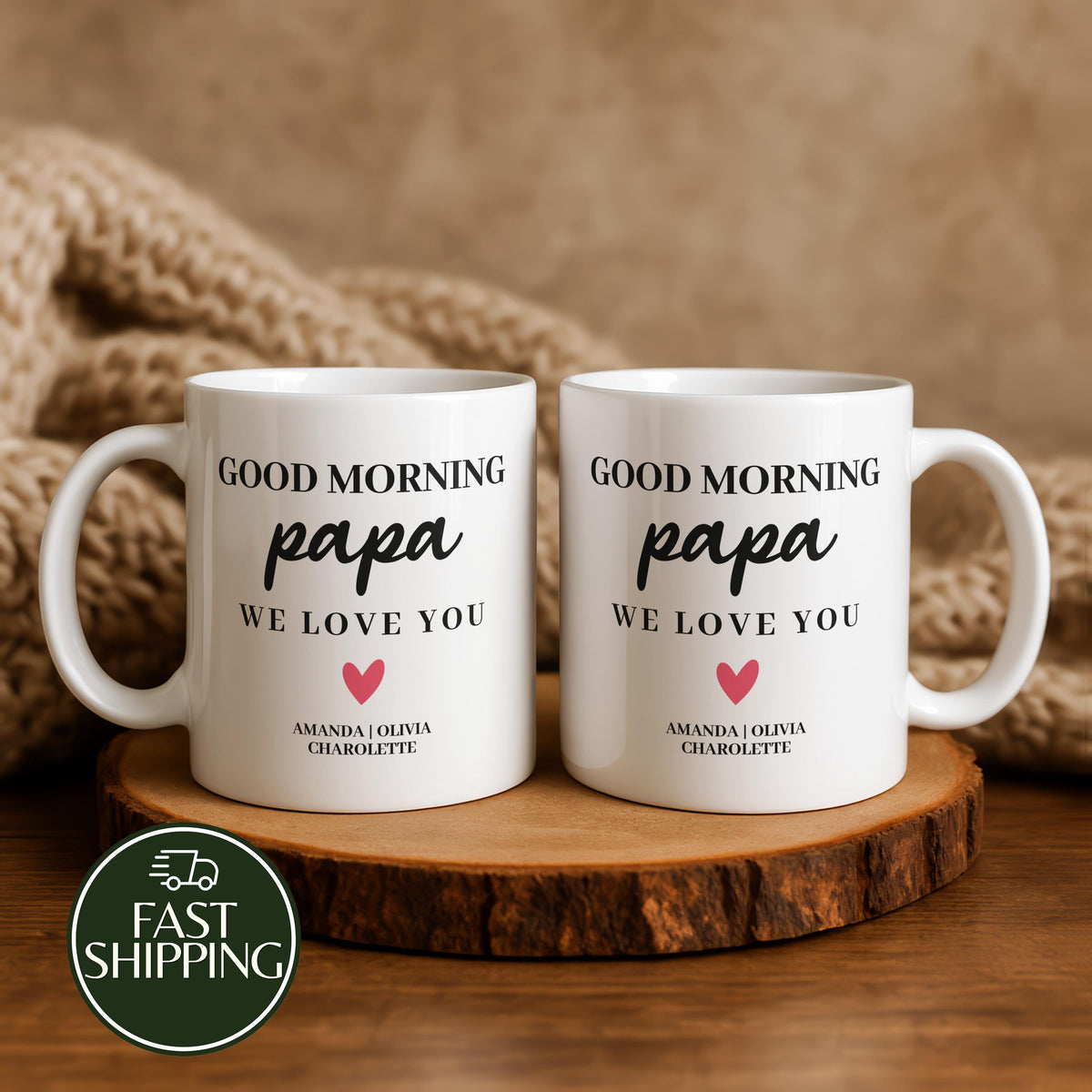 Personalized Good Morning Papa We Love You Mug, Custom Children Names Ceramic Cup