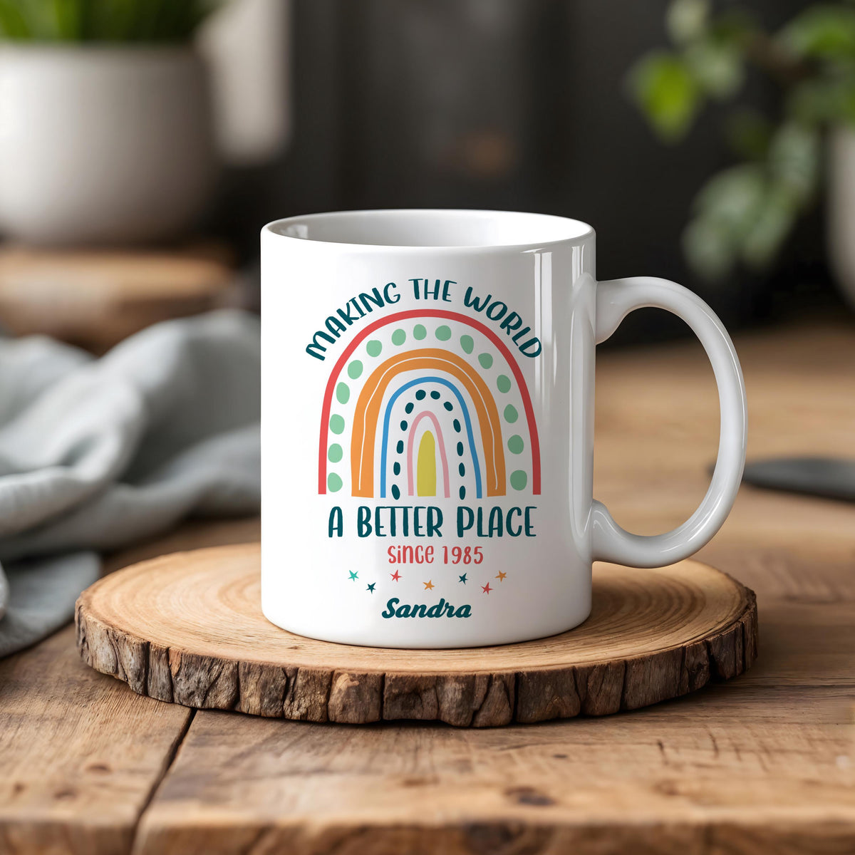 Custom Name And Date Birthday Celebration Mug, Making The World A Better Place Ceramic Cup