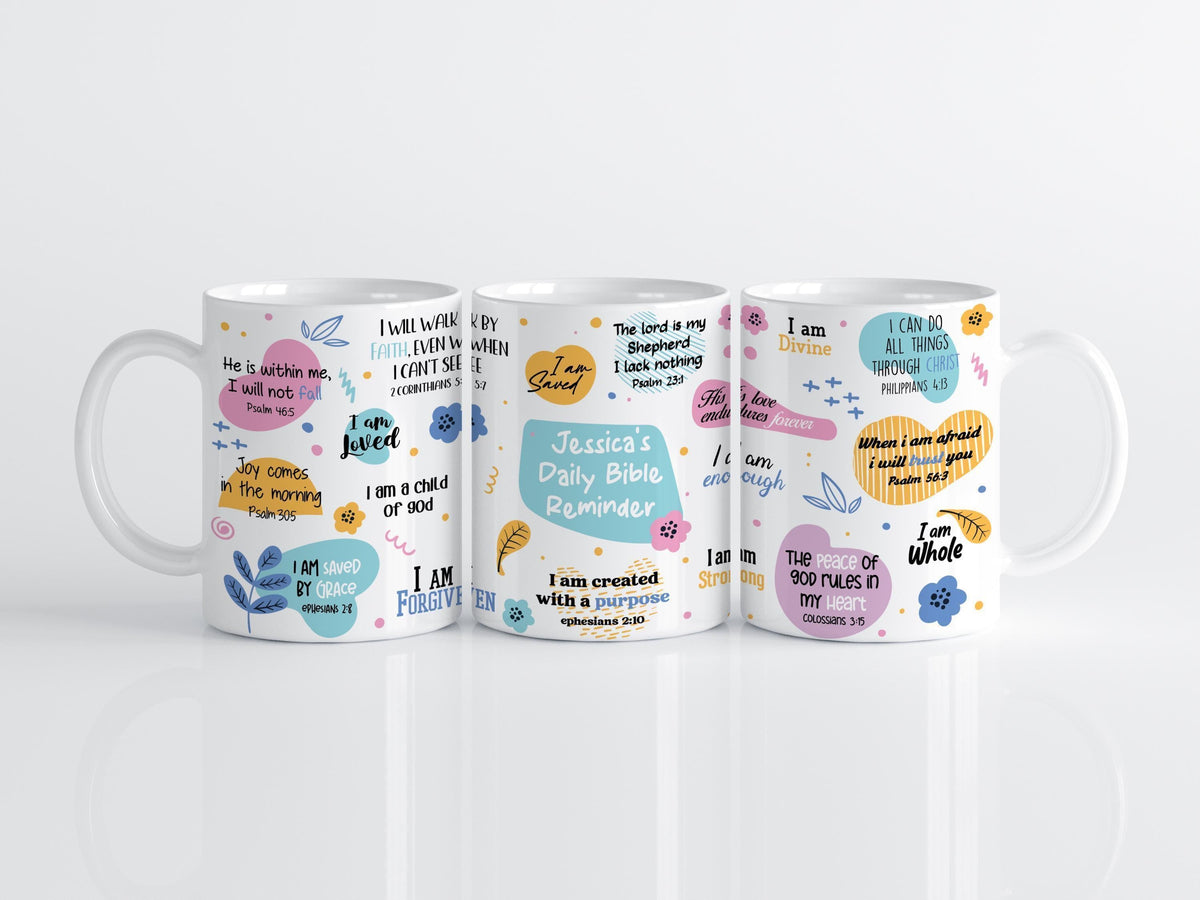 Custom Name Daily Bible Reminder Mug, Bible Verse Ceramic Cup For Christians