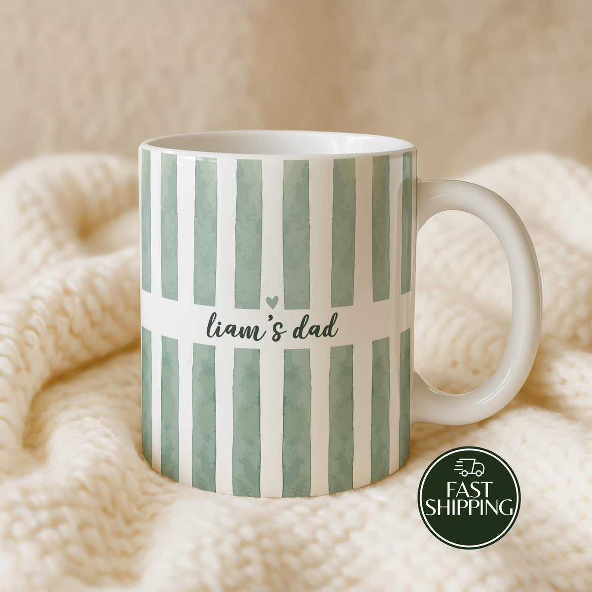 Personalized Child’s Name Stripped Ceramic Mug, Custom Minimalist Father Coffee Cup