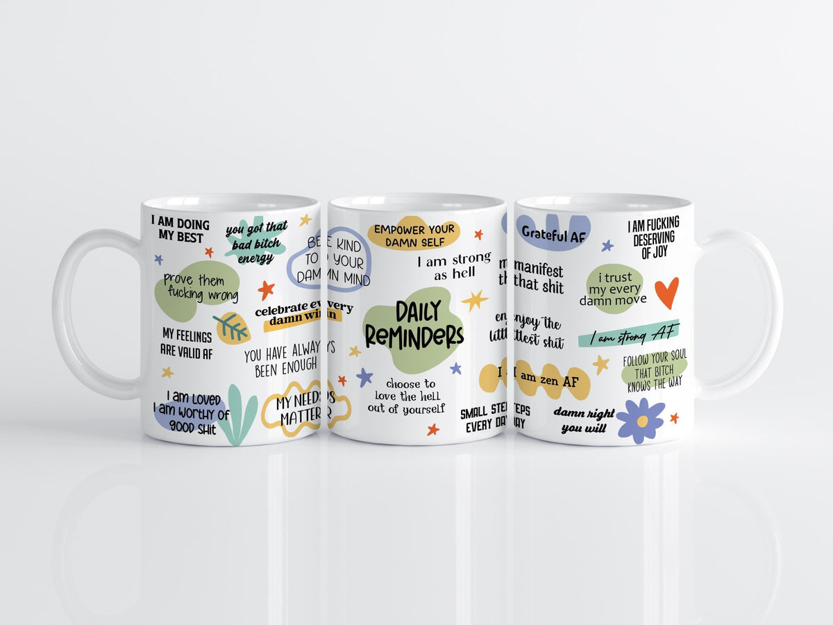 Colorful Daily Reminders Mug, Motivation Quotes Pottery Mug, Inspirational Ceramic Tea Cup