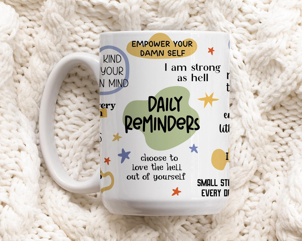 Colorful Daily Reminders Mug, Motivation Quotes Pottery Mug, Inspirational Ceramic Tea Cup