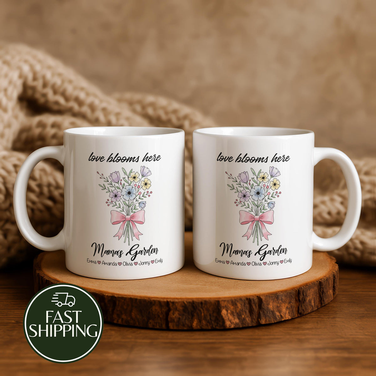 Personalized Mamas Garden Coffee Mug, Wildflower Bouquet Love Blooms Here Mug