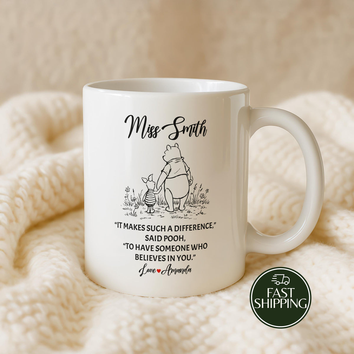 Personalized Teacher Coffee Mug With Cute Bear, It Makes Such a Difference Quote Cup