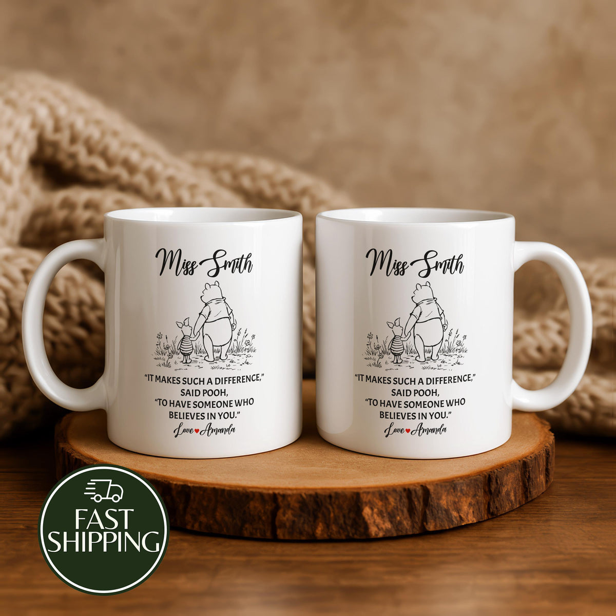 Personalized Teacher Coffee Mug With Cute Bear, It Makes Such a Difference Quote Cup