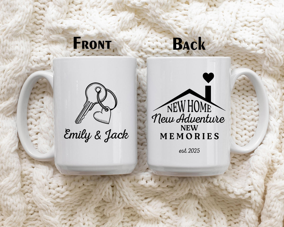 New Home New Adventure New Memories Mug, Personalized Moving In Gift For Friends