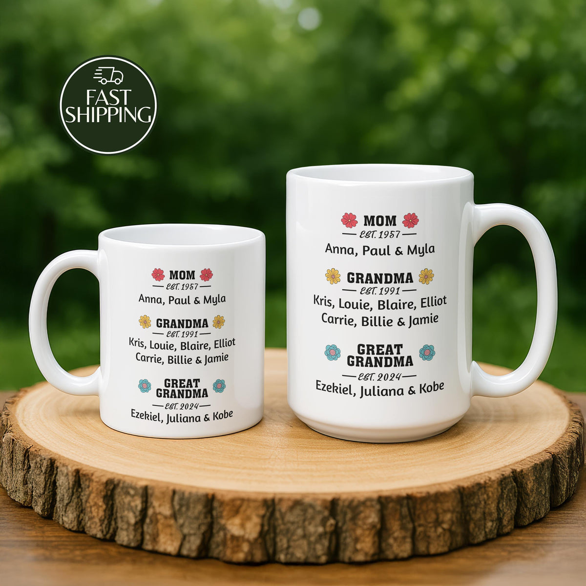 Personalized Mom Grandma Great Grandma Established Mug, Custom Family Tree Tribute Ceramic Cup