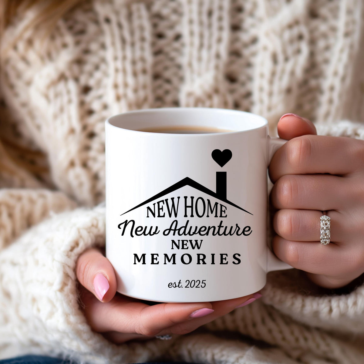New Home New Adventure New Memories Mug, Personalized Moving In Gift For Friends