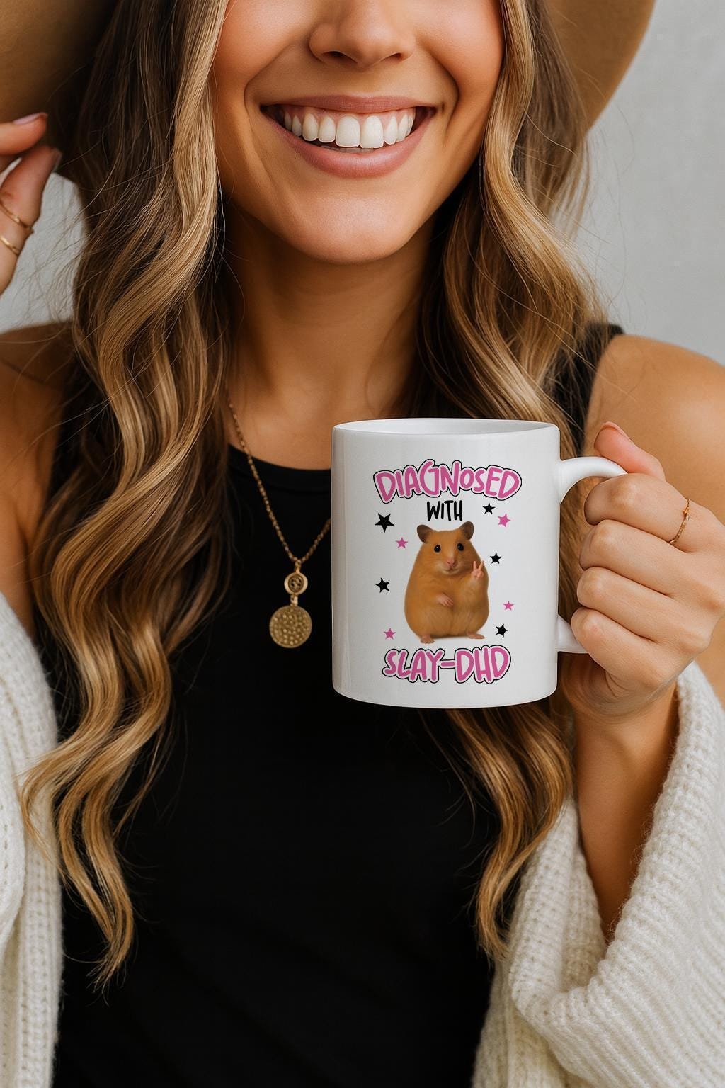 Diagnosed With Slay-DHD Ceramic Mug, Funny Hamster Meme Coffee Mug, ADHD Awareness Pottery Cup