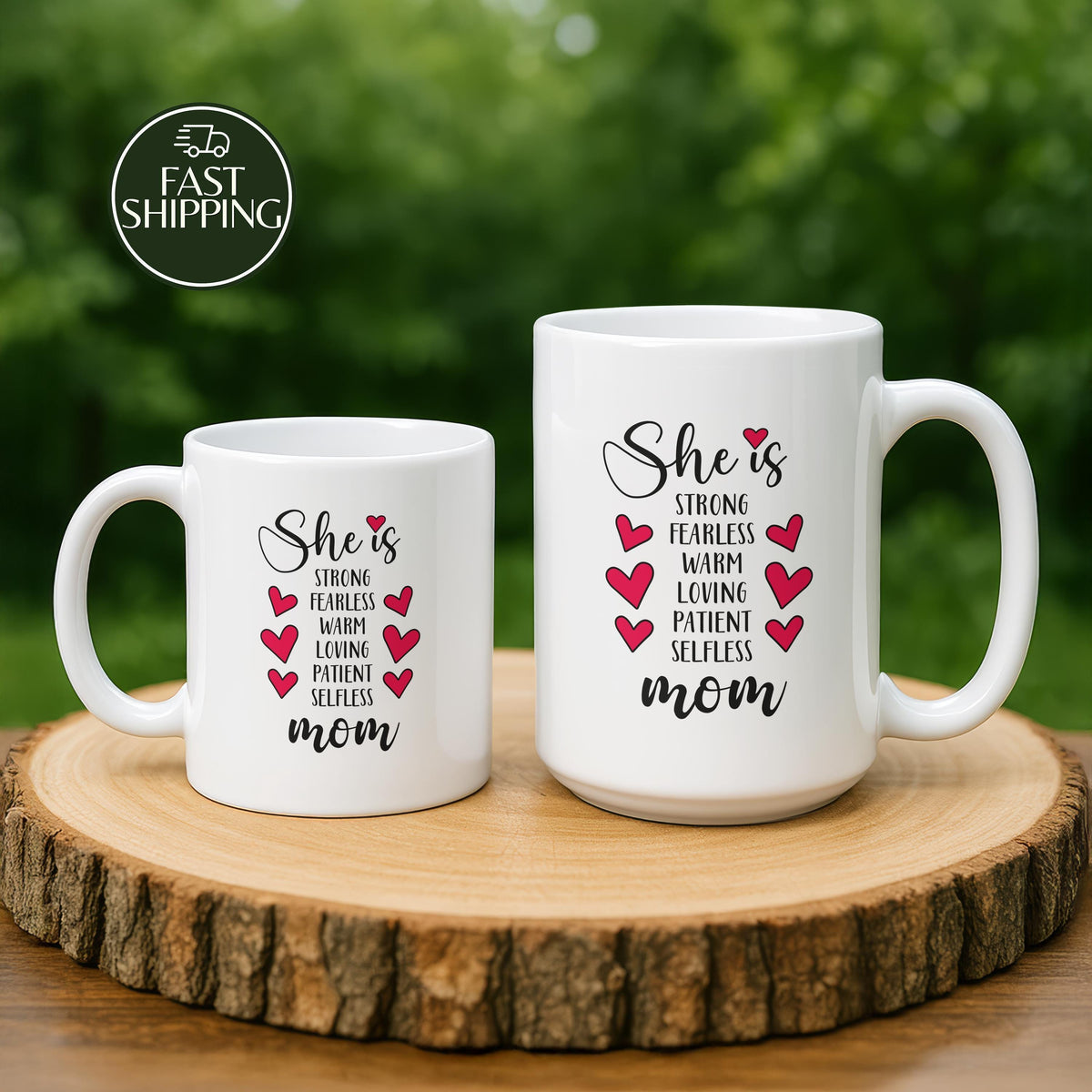 She Is...Mom's Ceramic Tea Cup, Strong Fearless Warm Loving Mom Coffee Mug
