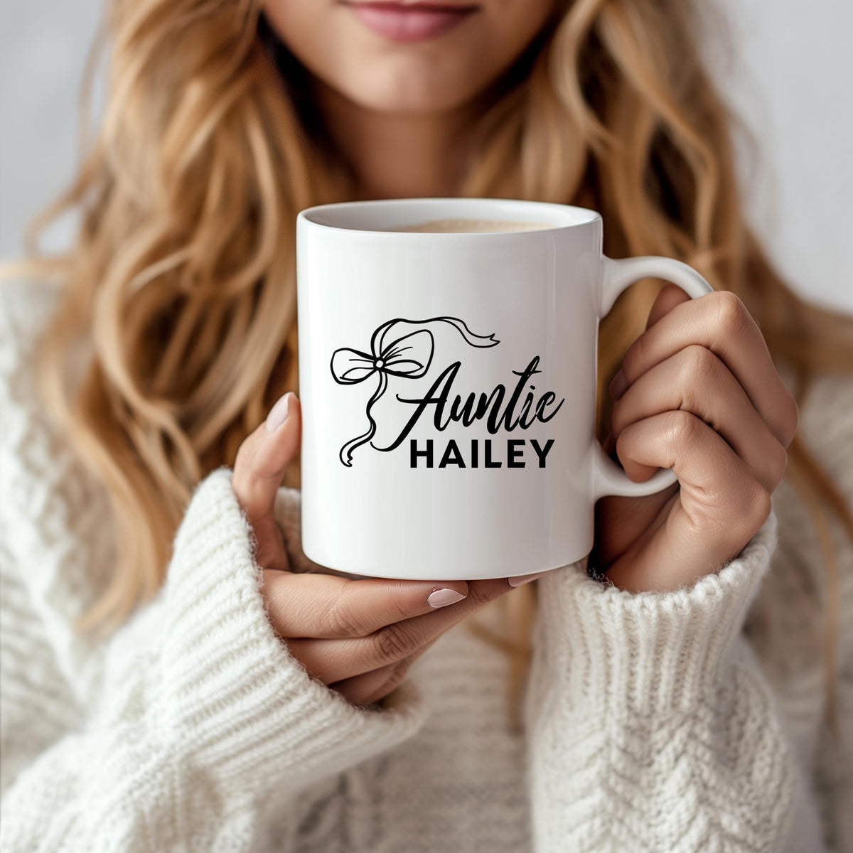 Custom Name Auntie Coffee Mug, Pregnancy Reveal Gift For Sister, New Aunt Gift Ceramic Tea Cup