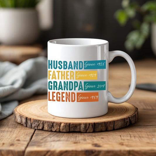 Custom Husband Father Grandpa Legend Coffee Mug, Personalized Since Year Ceramic Tea Cup