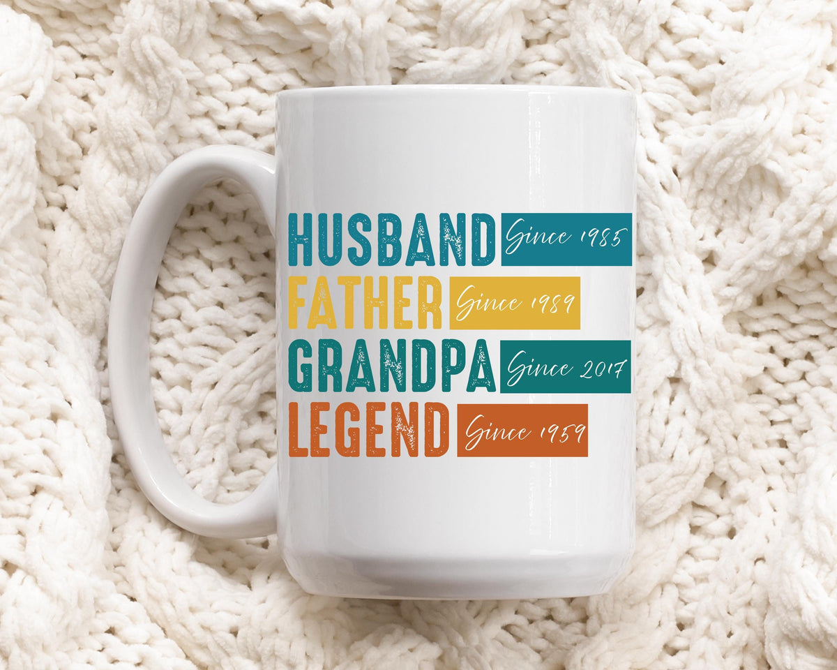 Custom Husband Father Grandpa Legend Coffee Mug, Personalized Since Year Ceramic Tea Cup
