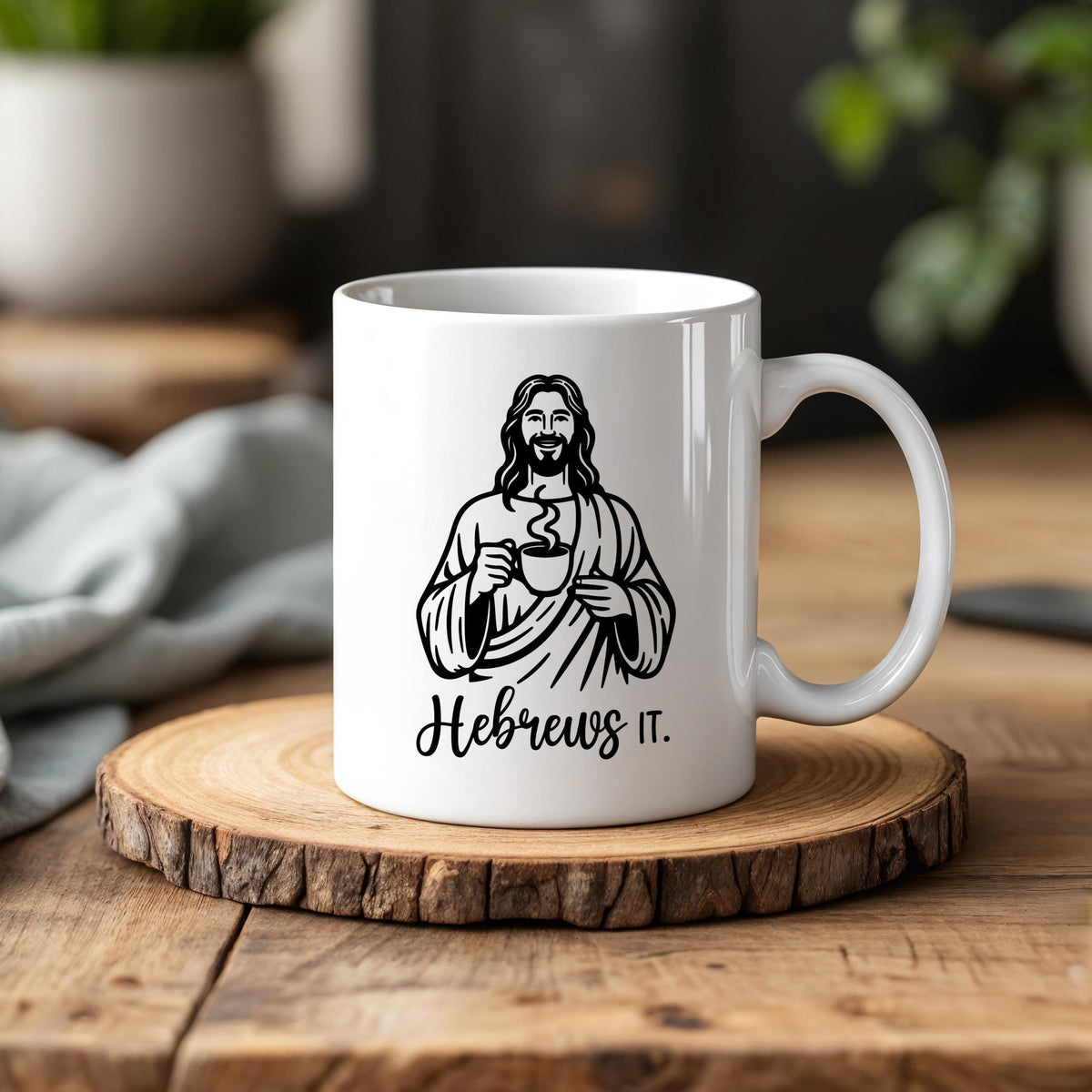 Funny How Does Jesus Make His Coffee Mug, Christian Hebrews It Joke Ceramic Cup