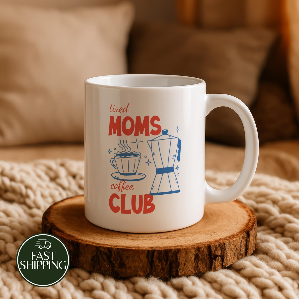 Tired Moms Coffee Club Ceramic Cup, Relatable Mom Humor Coffee Mug, Coffee Lover Mom Mug