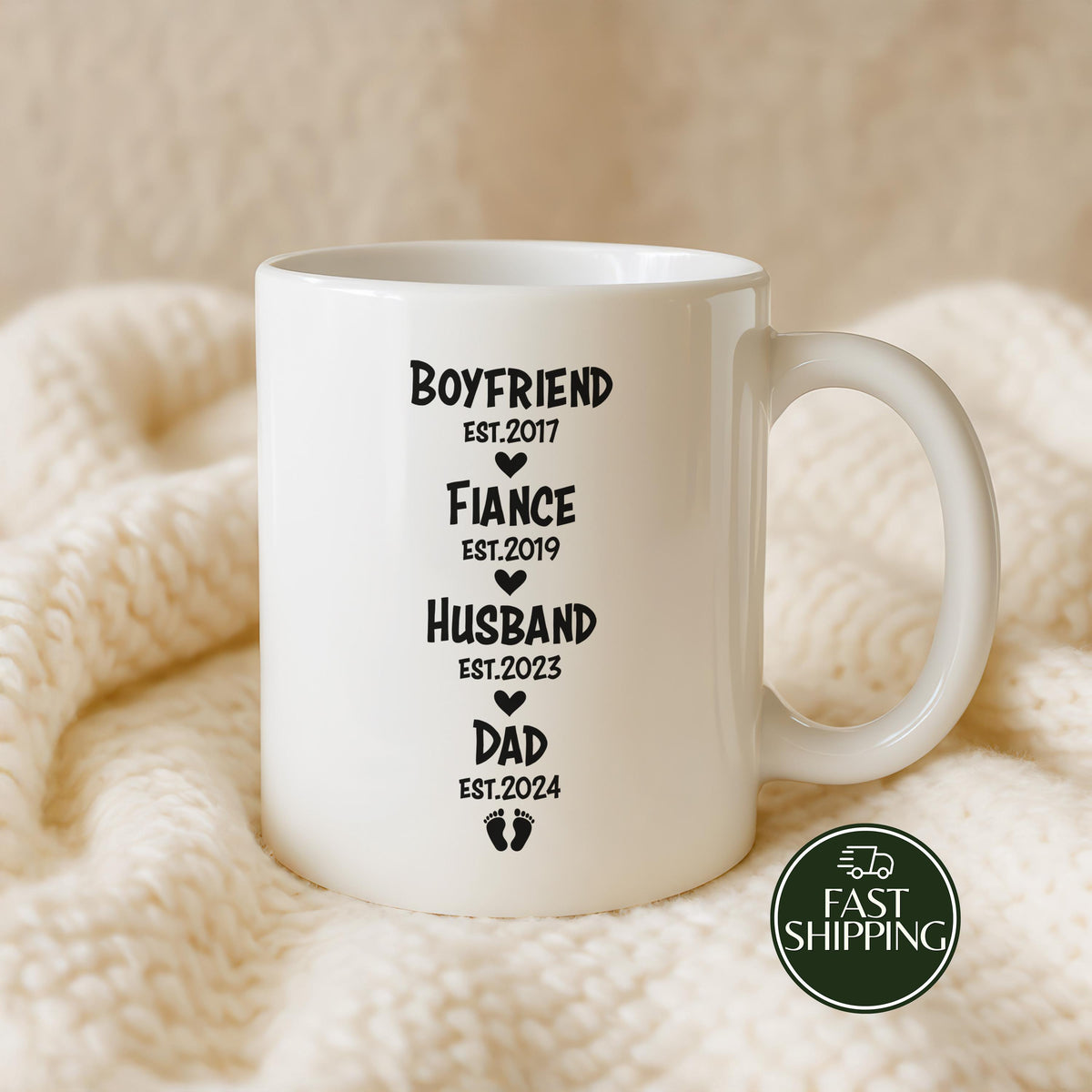 Custom Relationship Timeline Coffee Mug, Boyfriend Fiancé Husband Dad Cup