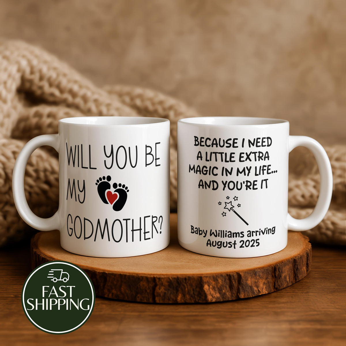 Personalized Will You Be My Godmother Coffee Mug, Baby Arriving Date Cup
