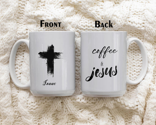 Custom Name Coffee & Jesus Ceramic Mug, Personalized Religious Coffee Cup