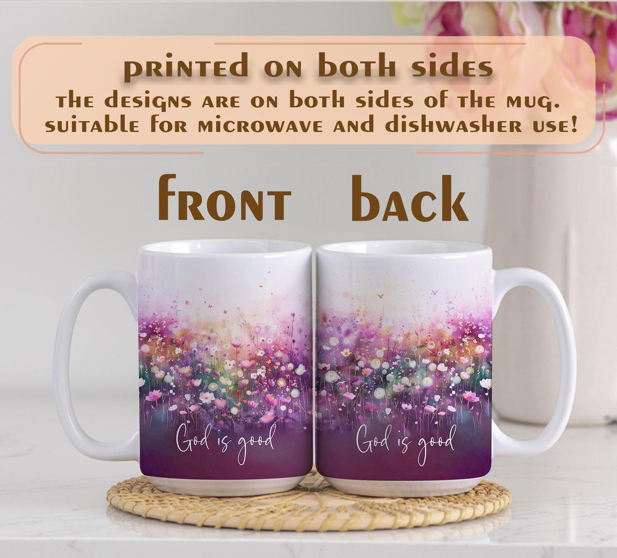 God Is Good Floral Tea Mug, Inspirational Coffee Mug, Watercolor Wildflower Christian Gift