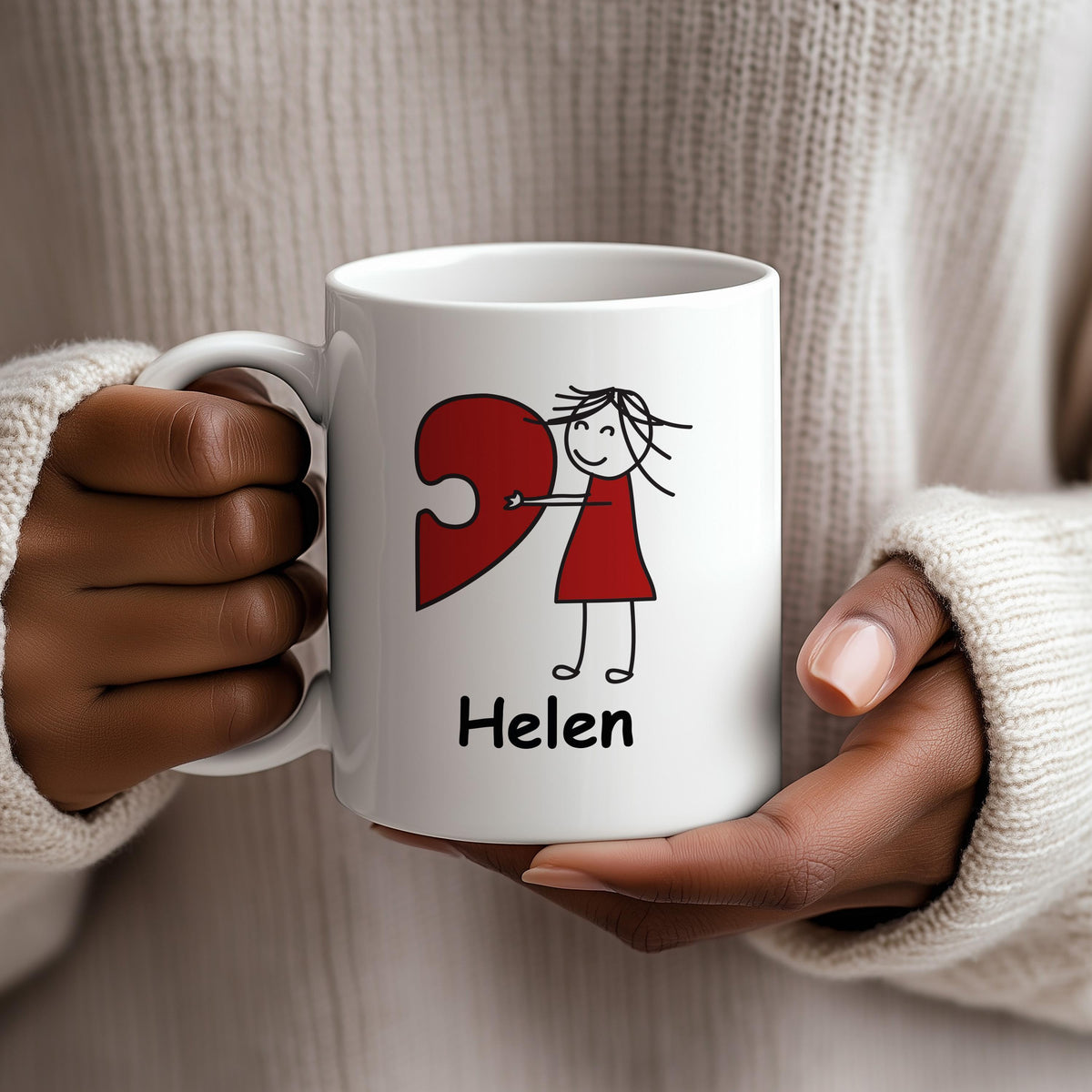 Personalized Hearth Puzzle Coffee Mug, Custom Name Matching Couple Mug, Romantic Ceramic Cup