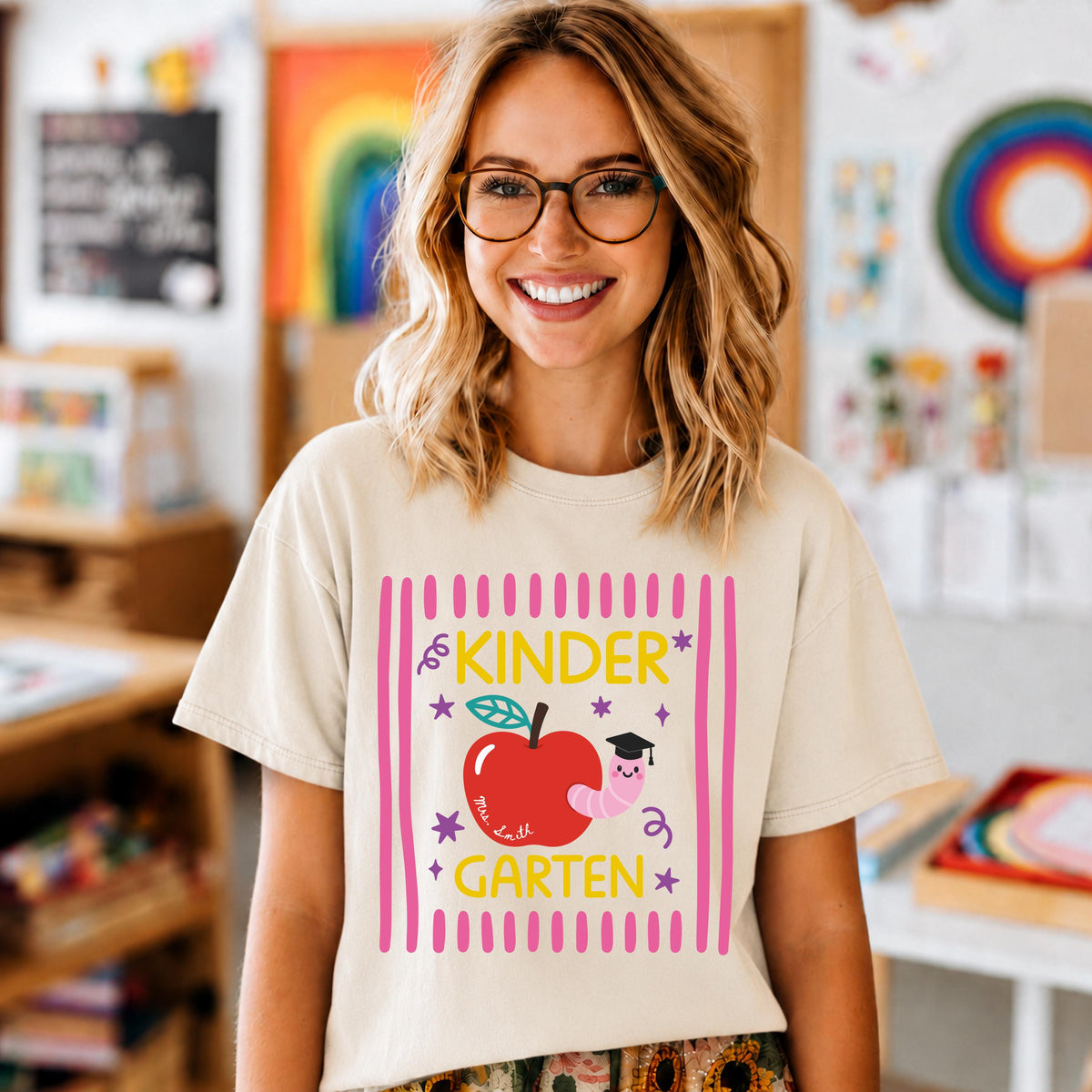 Striped Apple Comfort Colors® Shirt, Grade Level Teacher Tee, Teacher Team Gifts