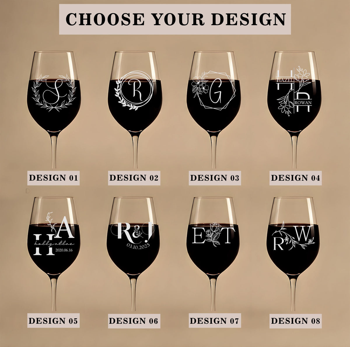 Personalized Floral Monogrammed Wine Glass, Aesthetic Initial Design Wine Cup