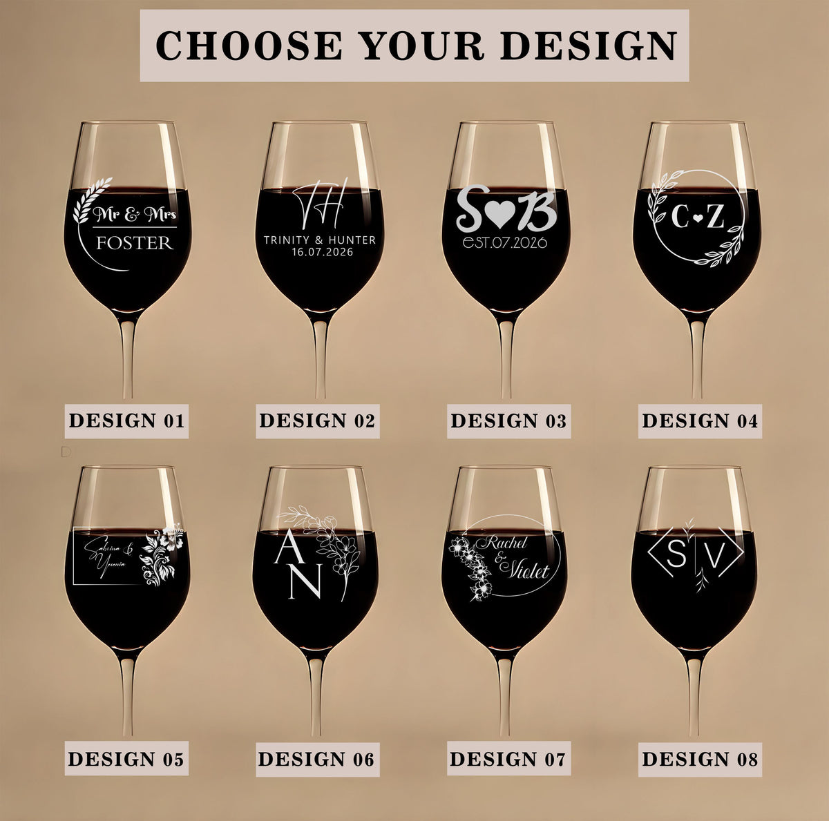 Personalized Laser Etched Wine Glass, Custom Wedding Anniversary Gift