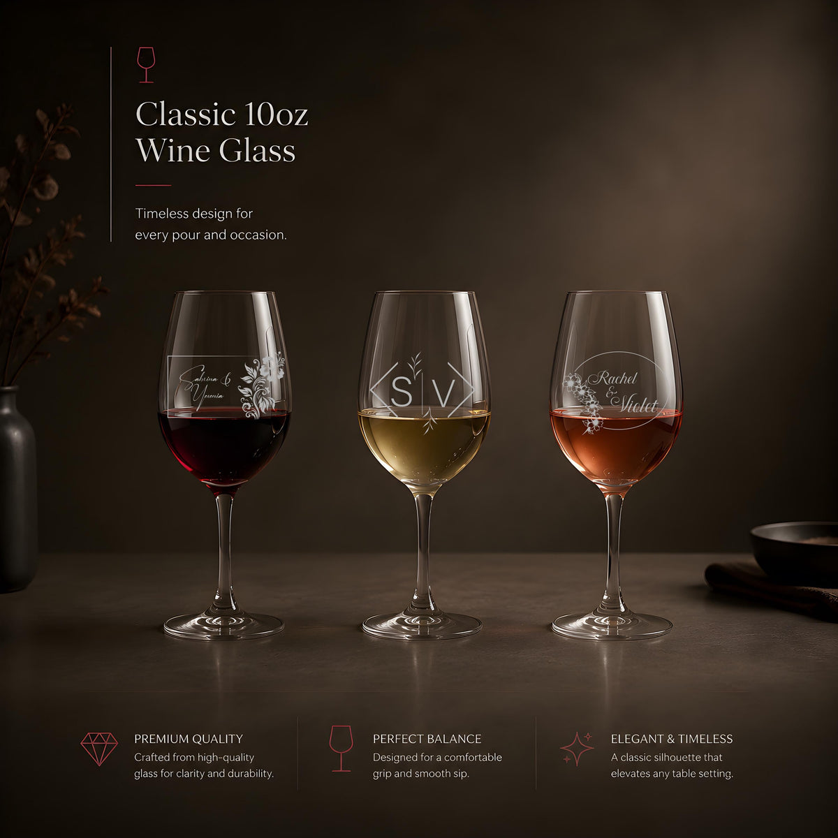 Personalized Laser Etched Wine Glass, Custom Wedding Anniversary Gift