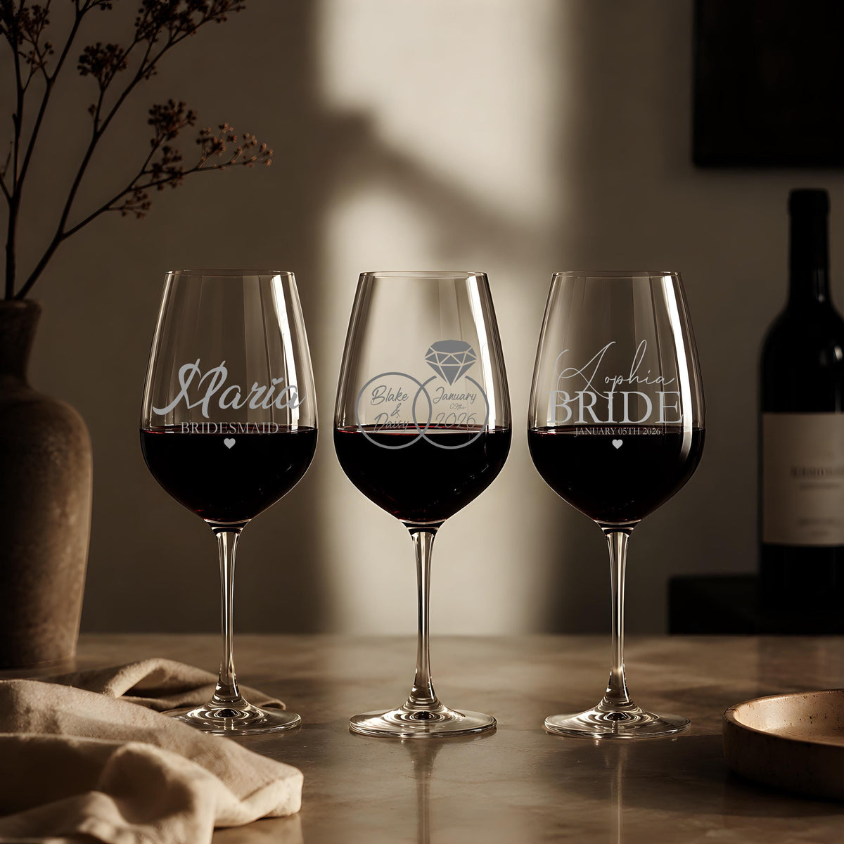 Personalized Engraved Wine Glass, Custom Name Date Bridal Shower Wedding Gift