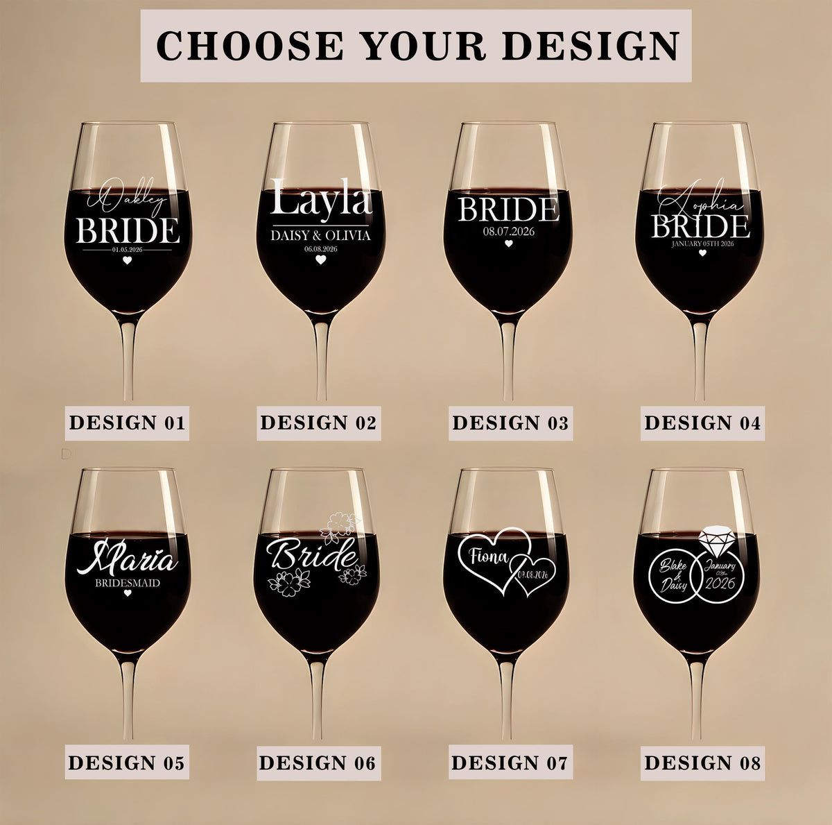 Personalized Engraved Wine Glass, Custom Name Date Bridal Shower Wedding Gift