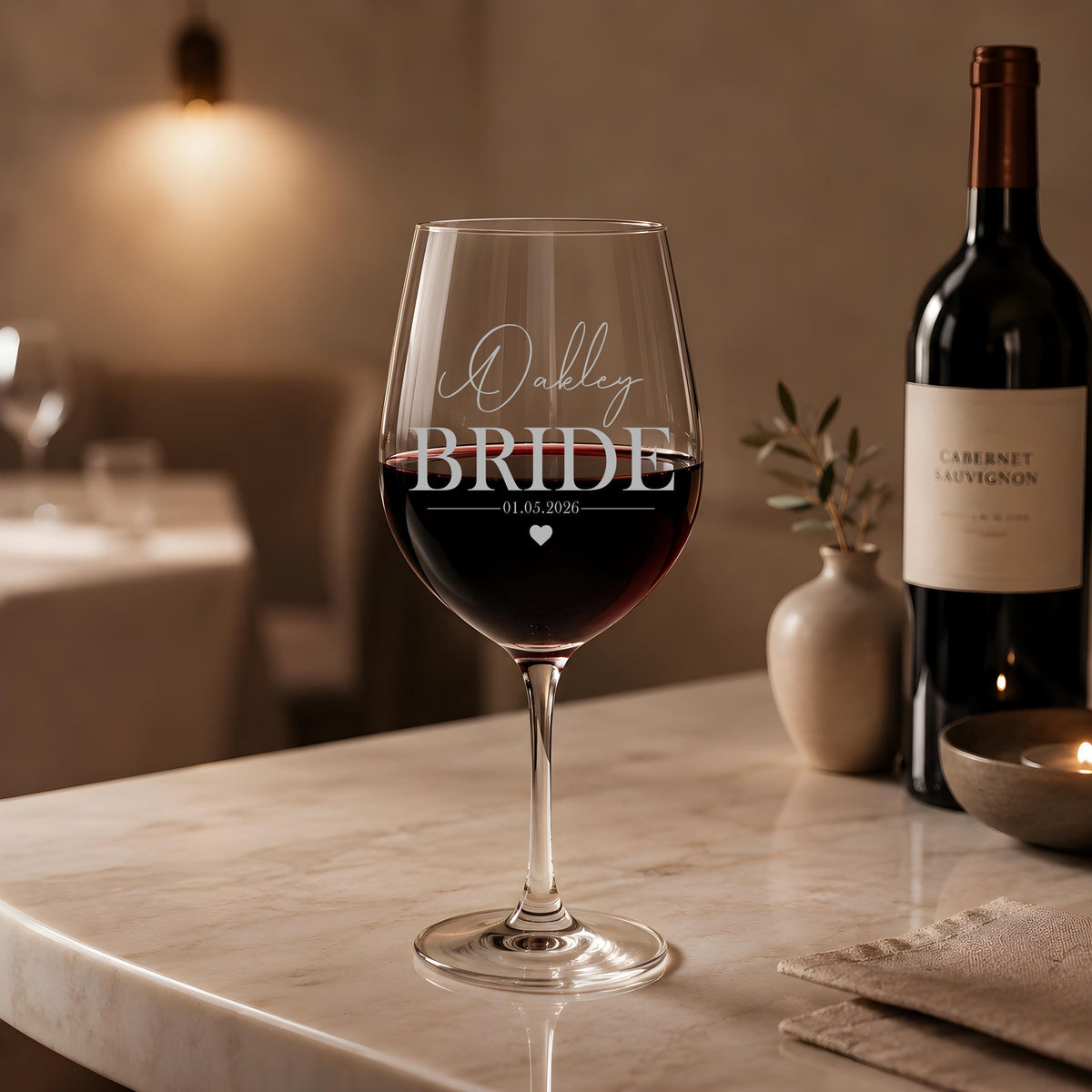 Personalized Engraved Wine Glass, Custom Name Date Bridal Shower Wedding Gift