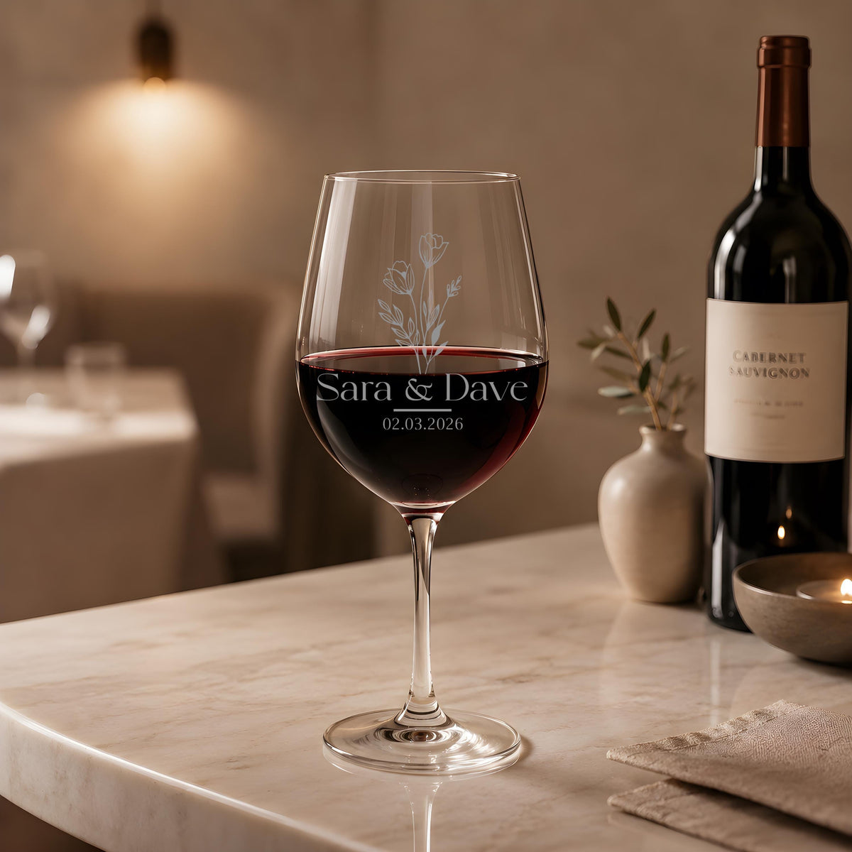 Personalized Engraved Wine Glass, Custom Wedding Gift, Laser Etched Stemware