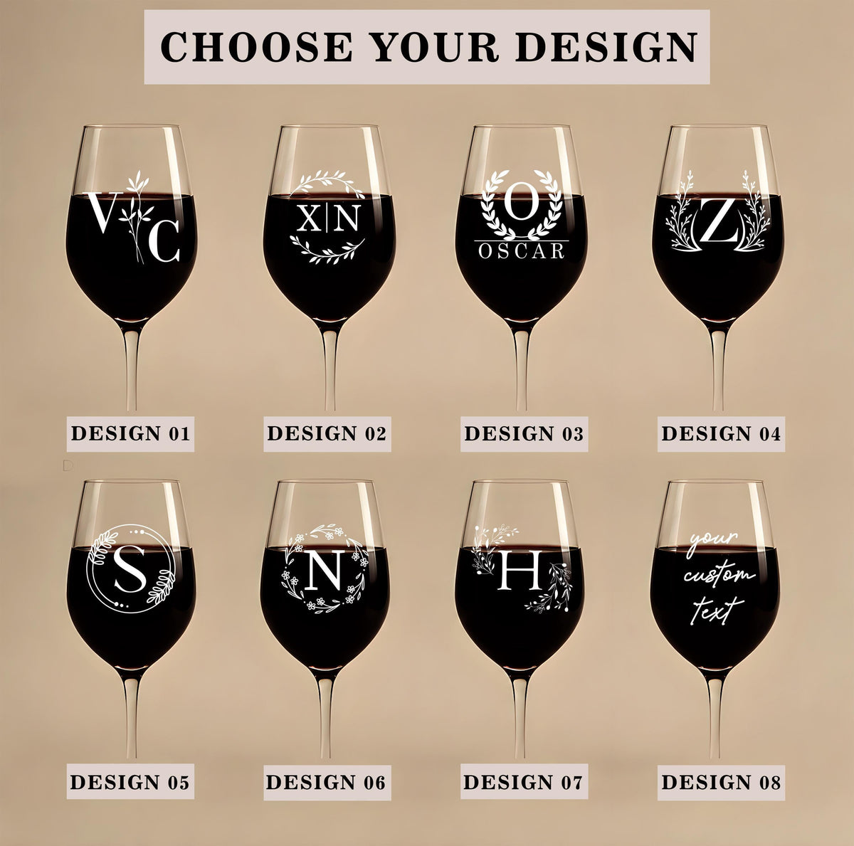 Personalized Laser Engraved Wine Glass, Custom Monogram Stemware, Wedding Gift