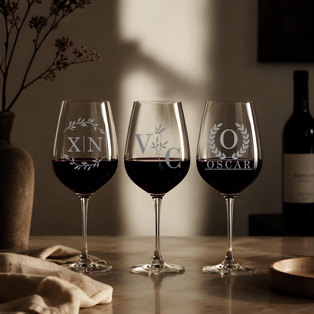 Personalized Laser Engraved Wine Glass, Custom Monogram Stemware, Wedding Gift