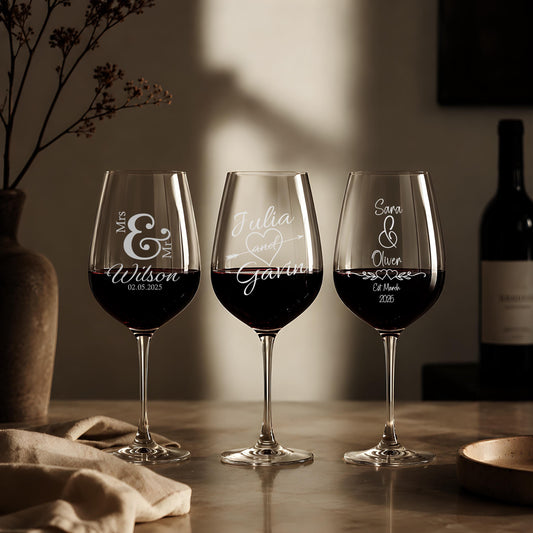 Personalized Engraved Wine Glass, Custom Wedding Gift, Laser Etched Stemware