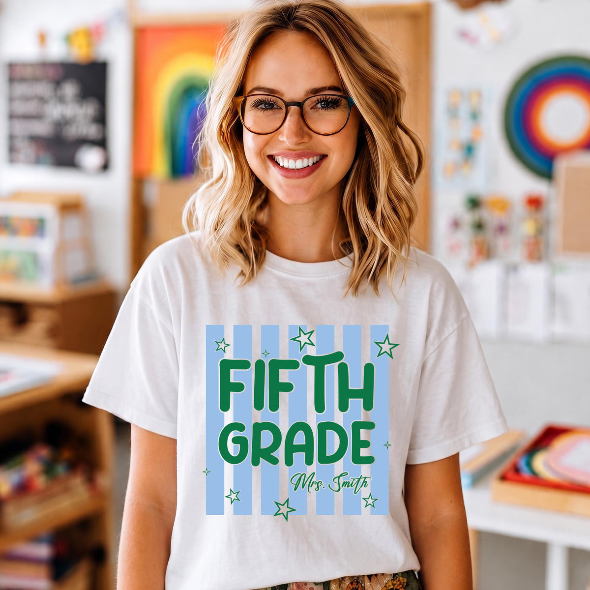 Custom Teacher Comfort Colors® Shirt, Striped Grade Level Teacher Tee, Teacher Crew Gifts