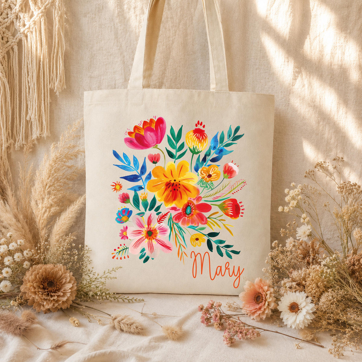 Personalized Colorful Floral Tote Bag