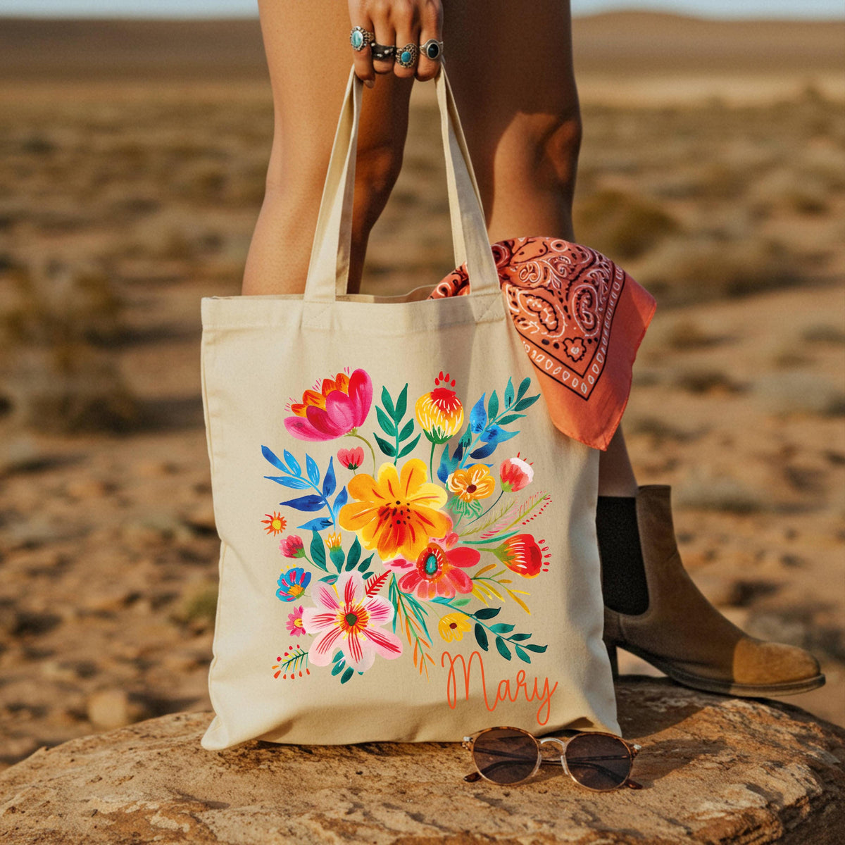 Personalized Colorful Floral Tote Bag