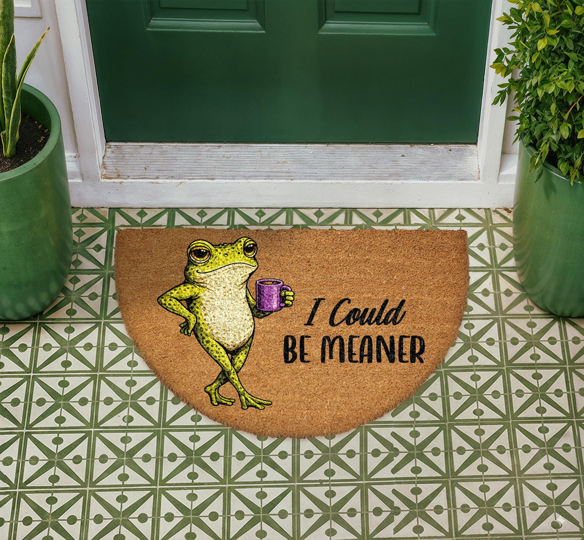 Funny Frog Doormat, "I Could Be Meaner" Welcome Mat, Natural Coir Porch Decor