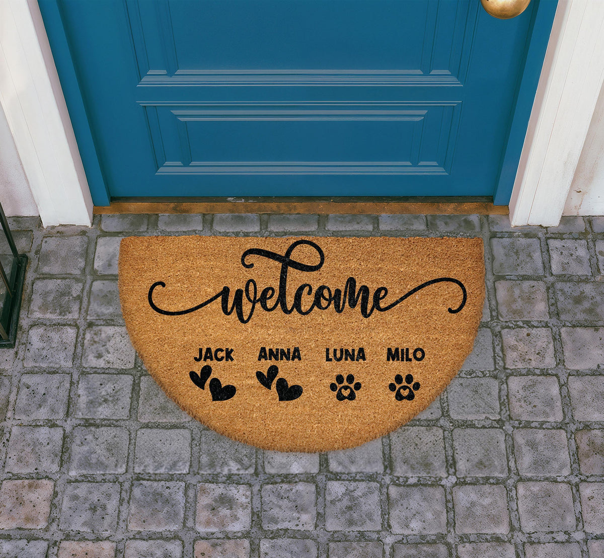 Personalized Pet Family Welcome Mat, Custom Names, Farmhouse Porch Decor, Realtor Gift