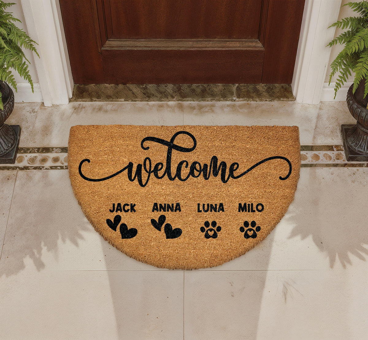 Personalized Pet Family Welcome Mat, Custom Names, Farmhouse Porch Decor, Realtor Gift