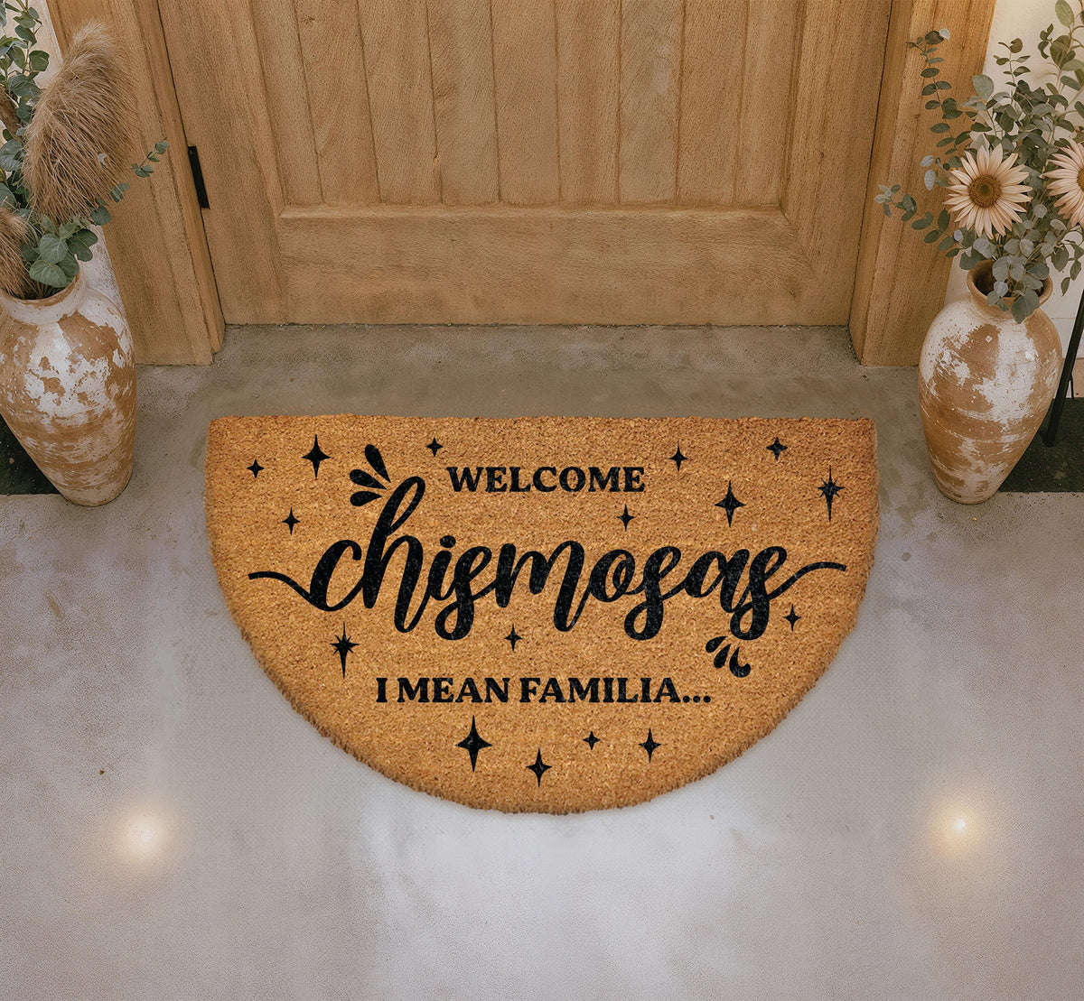 Welcome Chismosas I Mean Familia Doormat, Humorous Holiday Porch Decor