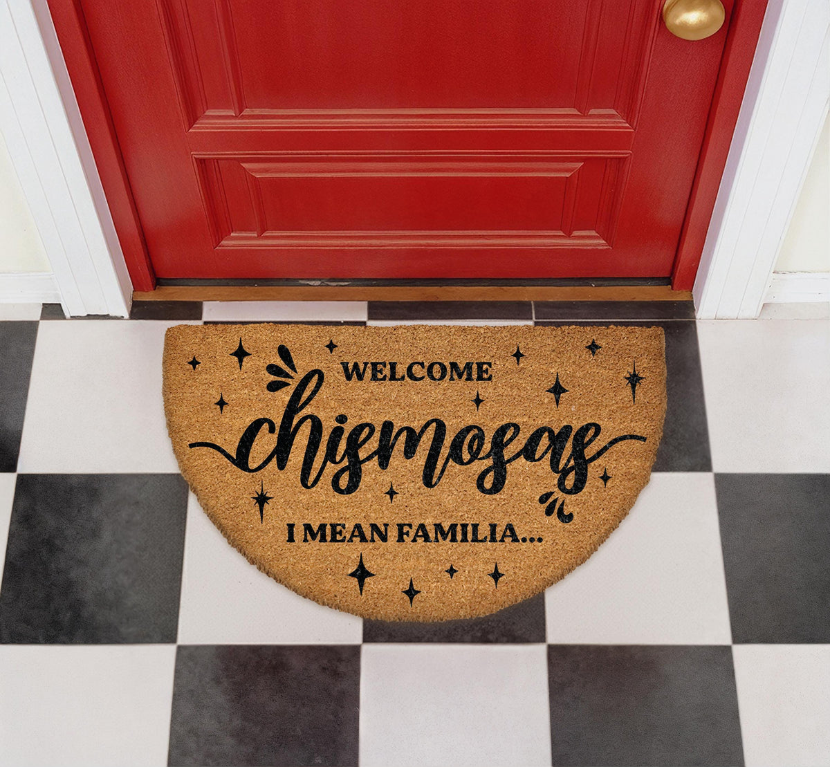 Welcome Chismosas I Mean Familia Doormat, Humorous Holiday Porch Decor