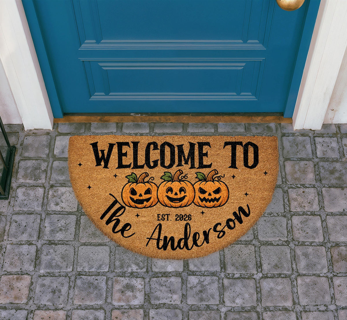 Custom Halloween Doormat, Personalized Family Pumpkin Welcome Mat